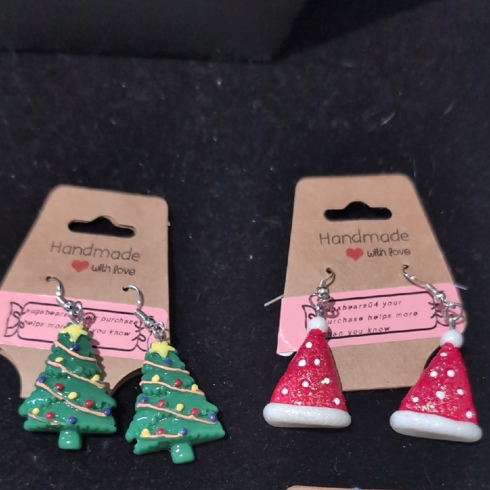 Festive Christmas Tree and Santa Hat Earrings
